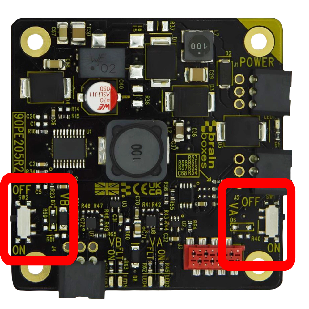PE 205 Front Without Connectors Highlighting where VA &amp; VB switch are located