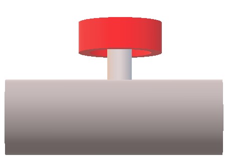 Water flow pipe diagram with valve fully closed, blocking all water flow at 0 m/s