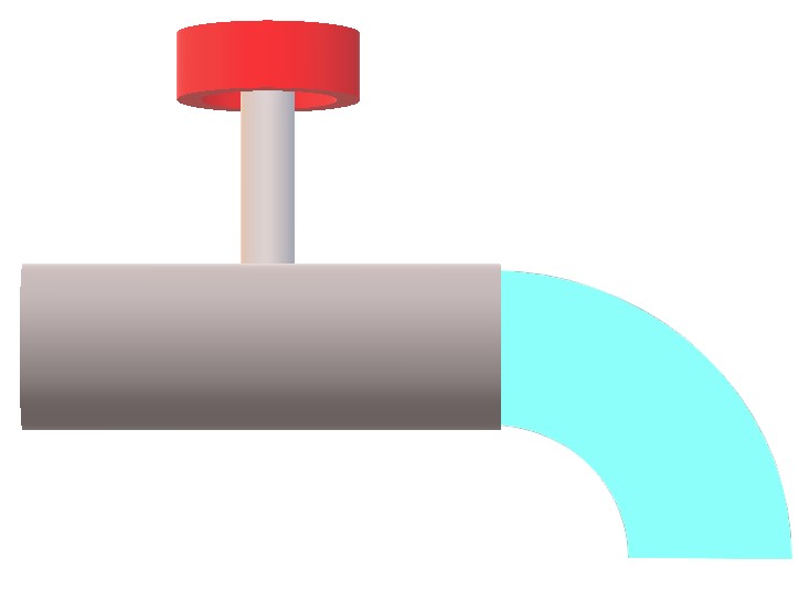 Water flow pipe diagram with valve fully open, allowing maximum water flow at 5 m/s