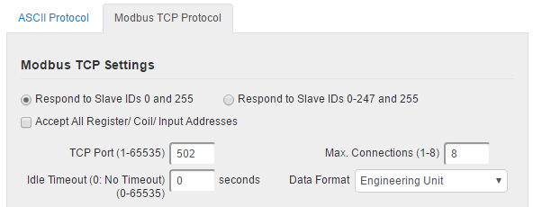 Modbus TCP Settings