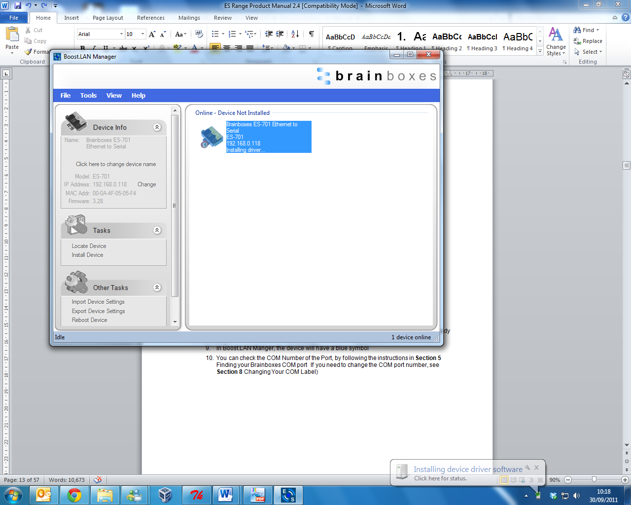 Boost.LAN Installing Driver Status