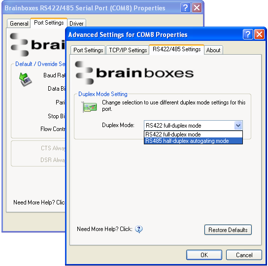 RS-422/485 Settings Dialog