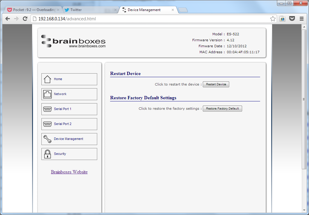 ES Industrial Web Device Management Page
