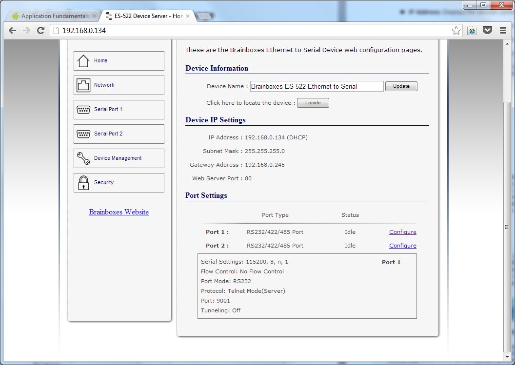 ES Industrial Web Port Settings Hover