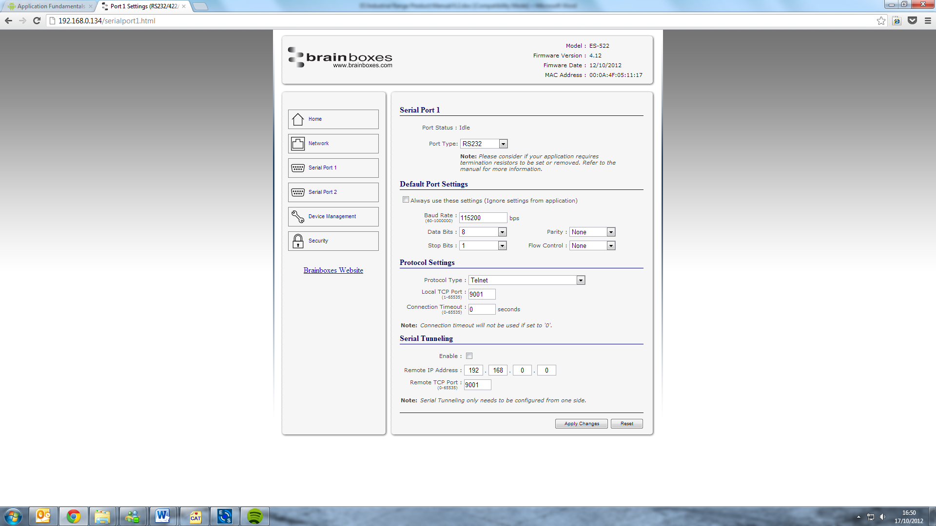 ES Industrial Web Serial Port Page