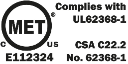 Eurofins MET Labs NRTL certification mark showing compliance with UL62368-1 and CSA C22.2 standards for US and Canadian markets