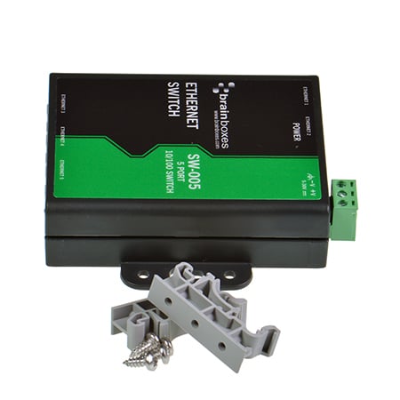 SW-005 switch with MK-048 DIN rail clip and crosshead screws laid out