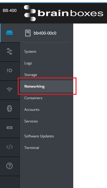 BB-400 web interface sidebar menu with Networking tab highlighted