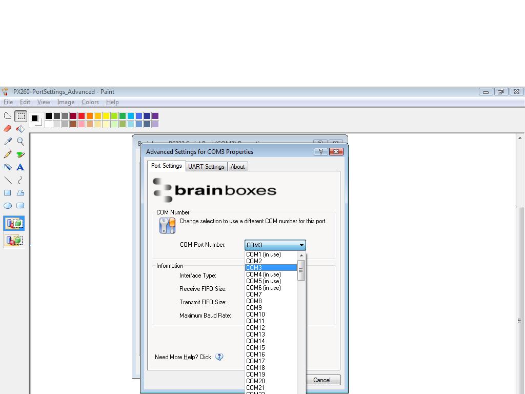 COM Port Number Selection
