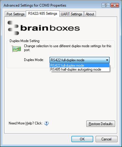 RS-422/485 Mode Settings