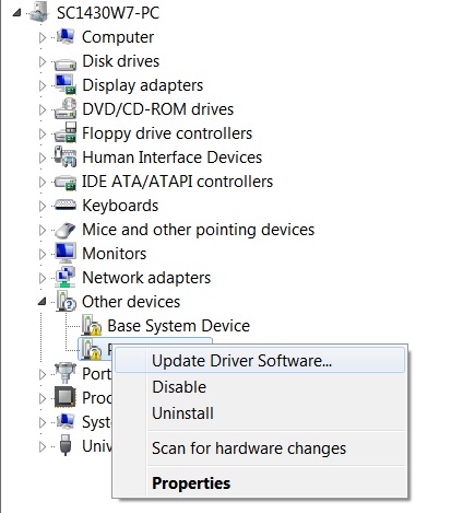 Windows 7 Update Driver Menu