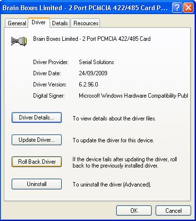 Driver Properties Rollback Button