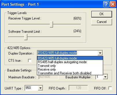 RS-422/485 Duplex Settings