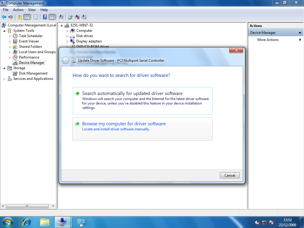 Windows 7 Browse for Driver Software