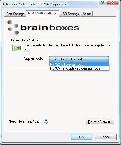 RS-422/485 Duplex Mode Settings
