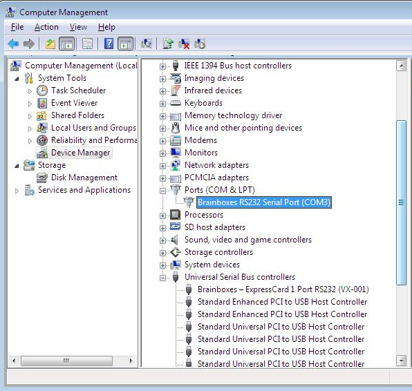 VX Device Manager COM Port Location