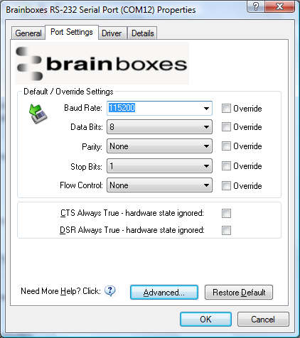 VX Port Settings Advanced Button