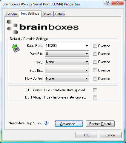 VX Port Settings Dialog