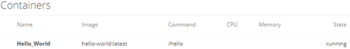 BB-400 Cockpit Containers list showing Hello_World container with running state